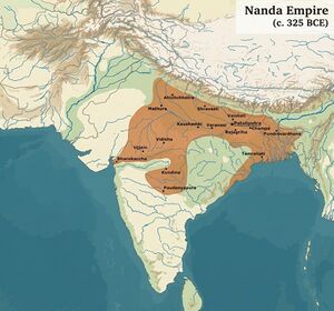 Possible extent of the Nanda Empire under its last ruler Dhana Nanda (c. 325 BCE).[2]